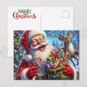Kerstman en rendier kerstkaart feestdagenkaart (Voorkant / Achterkant)