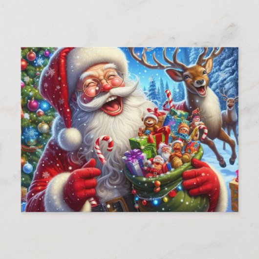Kerstman en rendier kerstkaart feestdagenkaart (Voorkant)
