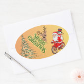 Kerstman en rendier Kerstmis Ovale Sticker (Envelop)