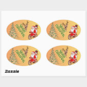 Kerstman en rendier Kerstmis Ovale Sticker (Vel)