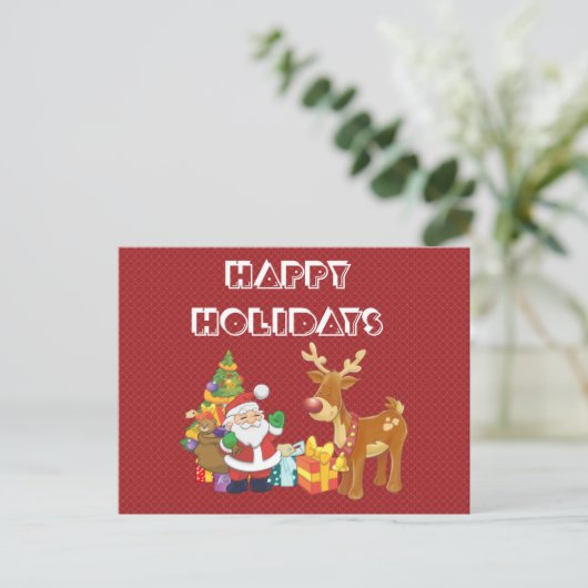 Kerstman en rendier met kerstboom met Cadeaus Feestdagenkaart (Staand voorkant)