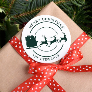 Kerstman en Rendier Modern Custom Ronde Sticker