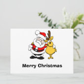 Kerstman en rendier mok feestdagenkaart (Staand voorkant)