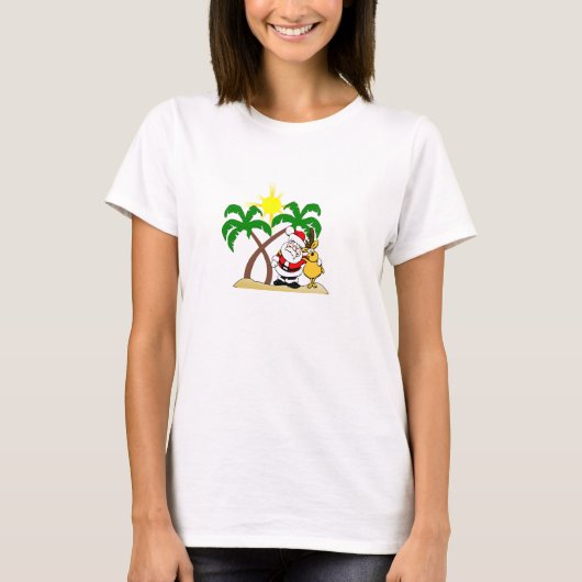 Kerstman en rendier op de strand t-shirt (Voorkant)