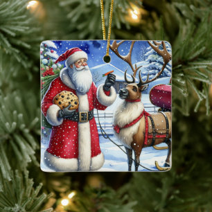  kerstman en rendier op kerst ooit keramisch ornament