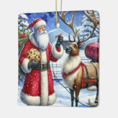  kerstman en rendier op kerst ooit keramisch ornament (Links)