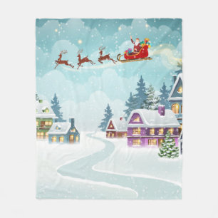 Kerstman en rendier op kerstachtergrond. Winter Fleece Deken