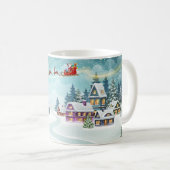 Kerstman en rendier op kerstachtergrond. Winter Koffiemok (Voorkant rechts)