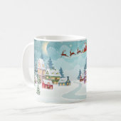 Kerstman en rendier op kerstachtergrond. Winter Koffiemok (Voorkant links)