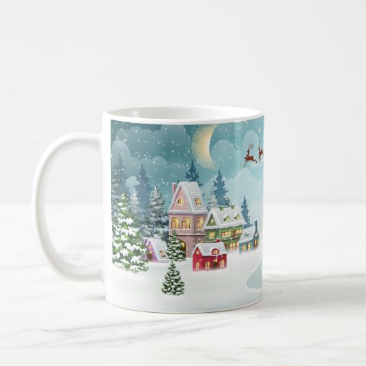 Kerstman en rendier op kerstachtergrond. Winter Koffiemok (Links)