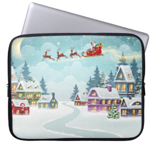 Kerstman en rendier op kerstachtergrond. Winter Laptop Sleeve