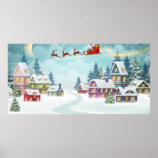 Kerstman en rendier op kerstachtergrond. Winter Poster (Voorkant)