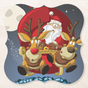 Kerstman en rendier papieren onderzetter