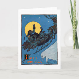 Kerstman en rendier Retro  Kerstmis Feestdagen Kaart