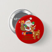 Kerstman en rendier ronde button 5,7 cm (Voorkant /achterkant)