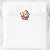 Kerstman en rendier Schattigee Cartoon kerst Ronde Sticker (Tas)