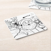 Kerstman en rendier selfie coasters kartonnen onderzetters (Schuin)