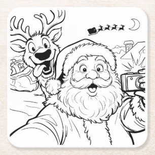 Kerstman en rendier selfie coasters kartonnen onderzetters