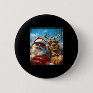 Kerstman en rendier selfie grappige kerstvakantie ronde button 5,7 cm