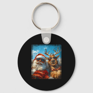 Kerstman en rendier selfie grappige kerstvakantie sleutelhanger