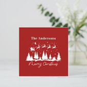 Kerstman en rendier slee kerstkaart (Staand voorkant)