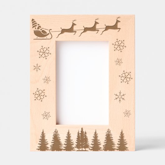 Kerstman en rendier sneeuwvlokken en bomen gegraveerde lijstjes (Voorkant)