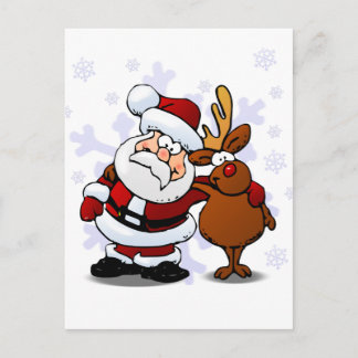 Kerstman en rendier staande arm in arm feestdagenkaart