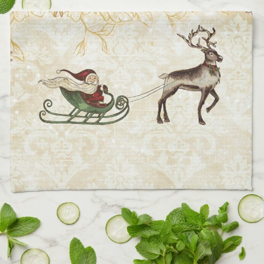 Kerstman en rendier Theedoek (Gevouwen)