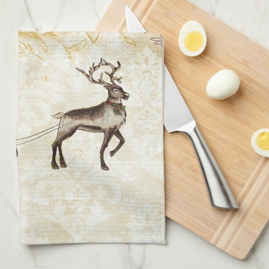 Kerstman en rendier Theedoek (Quarter Fold)