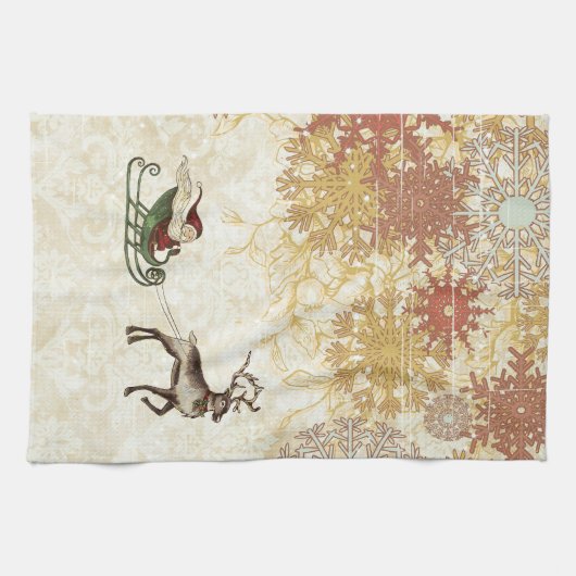 Kerstman en rendier Theedoek (Horizontaal)