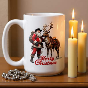 Kerstman en rendier Trail Rider Koffiemok