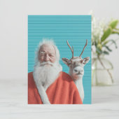 Kerstman en rendier vakantie duo feestdagenkaart (Staand voorkant)