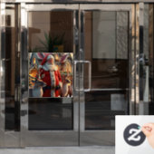 Kerstman en rendier venster klampen raamsticker (Kantoordeur)