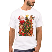 Kerstman en rendier versieren een kerstboom