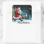 Kerstman en rendier vieren vrolijk feest vierkante sticker (Tas)