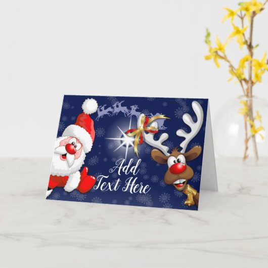 Kerstman en rendier vrolijk kerstfeest gelukkige c kaart (Gele Bloem)