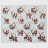 Kerstman en rendier waterverf Kerstmis Cadeaupapier (Vlak)