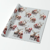 Kerstman en rendier waterverf Kerstmis Cadeaupapier (Uitgerold)