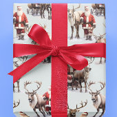 Kerstman en rendier waterverf Kerstmis Cadeaupapier