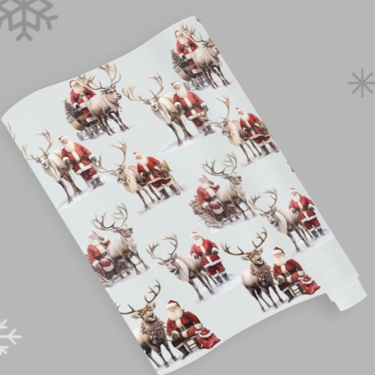 Kerstman en rendier waterverf Kerstmis Cadeaupapier