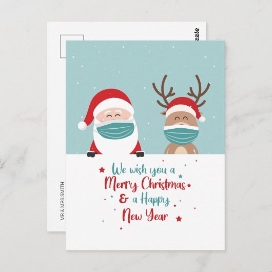 Kerstman en rendier We wensen je een vrolijk kerst Briefkaart (Voorkant / Achterkant)