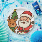 Kerstman en rendier wit papieren bordje (Feest)