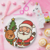 Kerstman en rendier wit papieren bordje (Feest)
