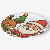 Kerstman en rendier wit papieren bordje (Gekanteld)