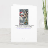 Kerstman en rendieren, besneeuwd bos, kerstboom 7 feestdagen kaart (Achterkant)