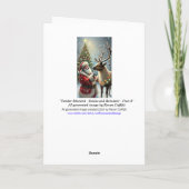 Kerstman en rendieren, besneeuwd bos, kerstboom 8 feestdagen kaart (Achterkant)