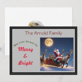 Kerstman en rendieren bij volle maan feestdagenkaart (Voorkant / Achterkant)