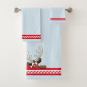 Kerstman en rendieren, blauw wit & rood bad handdoek (Insitu)