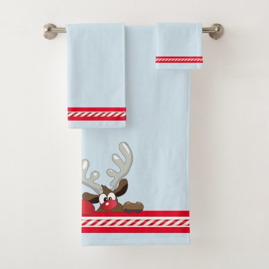 Kerstman en rendieren, blauw wit & rood bad handdoek (Insitu)