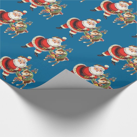 kerstman en rendieren cadeaupapier (Hoek)